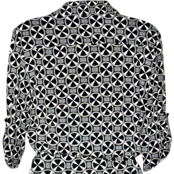 Jane Lamerton (Australia) True Wrap Dress w/Collar Geo Print - Black/Ivory - 12 - Picture 7 of 11